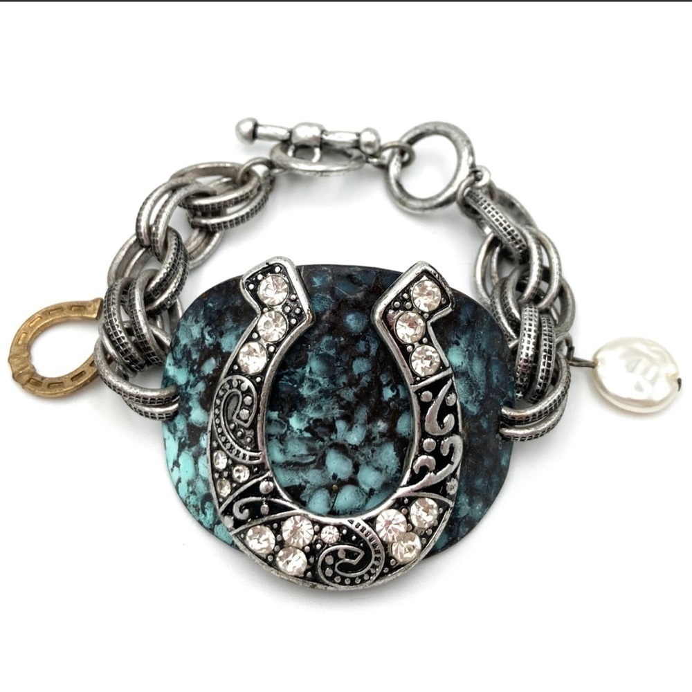 Western style Silver and Blue Horseshoe Bracelet